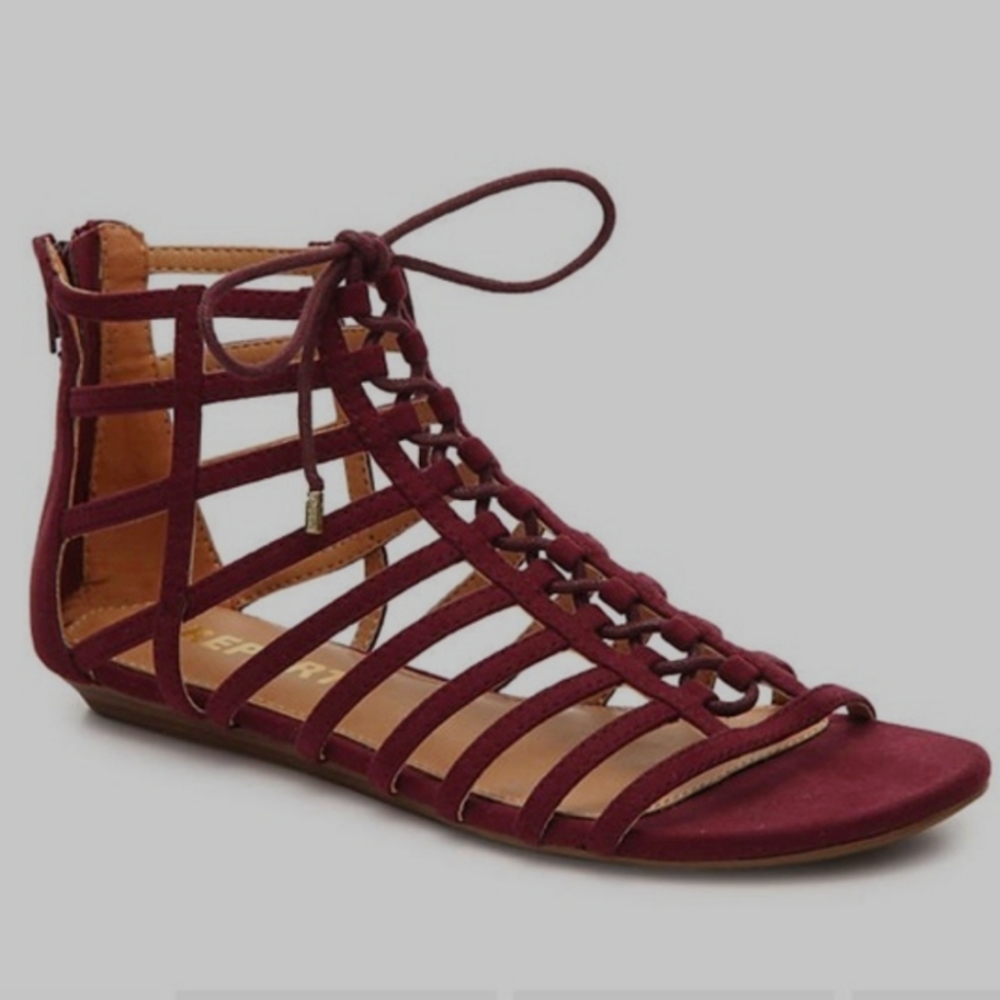 NWOB Report Lachlan Burgundy Gladiator Sandal sz 9